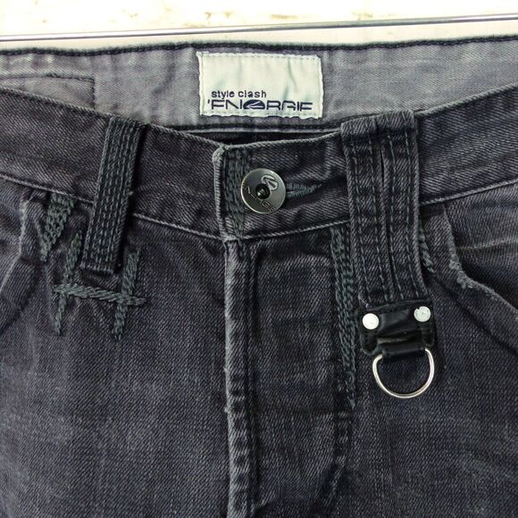 Energie Sixty Y2K Marrey Jean Men 30x28.5 Black Distress Relaxed Button Fly Rock - Picture 5 of 12